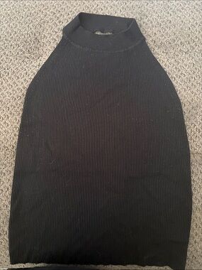 Zara Black Ribbed Sleeveless Mock Neck Top